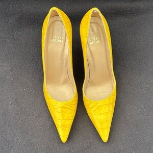 Stuart Weitzman Yellow Croc-Patterned Heels